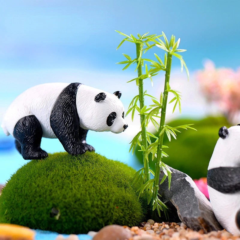 Figuritas de juguete de Panda de dibujos animados, accesorios de pastel de artesanía de PVC, miniaturas, Mini adorno de bricolaje, Miniatura de hada Ggarden, 4 piezas por juego