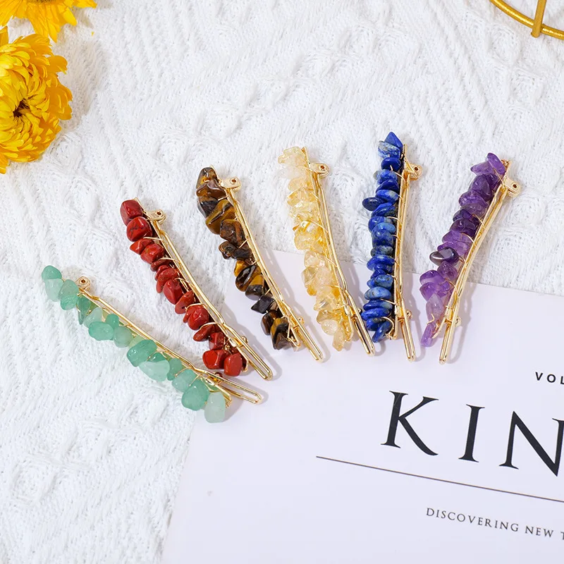 Natural Chips Quartz Hair Clips for Women Irregular Rock Gravels Stone Crystal Hair Clips Hair Pins Barrette Hair Accessories