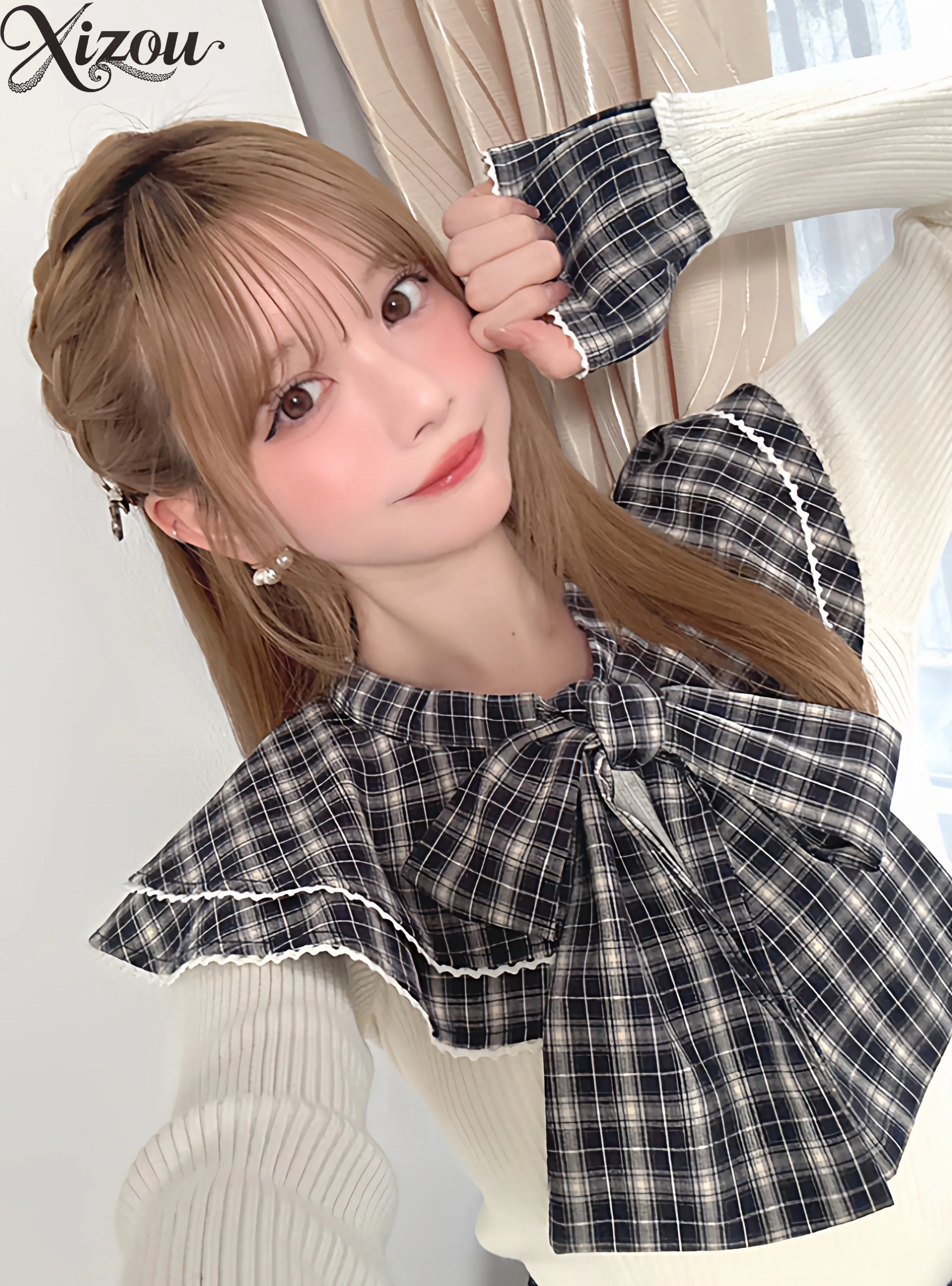 

Chic Sweater Korean Pullovers Long Sleeve Plaid Slim Fit Base Shirt Japanese Bowknot Top Women Navy Bow Collar Casual 2025