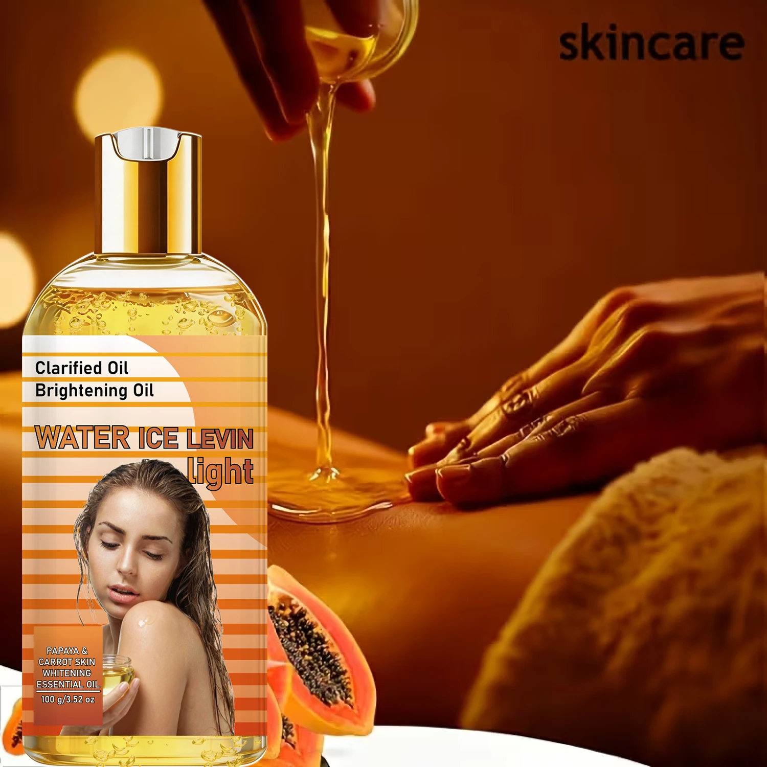 Papaya Carrot Brightening Clarified Body Oil, Collagen Vitamin C Hydrating Firming Light Skin Essence Oil
