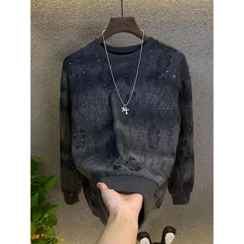 

Men's round Neck T-Shirt 56083 Short Sve Cross-Border Hole Punching Comfortable Cotton Sweatshirt Unisex Spring Summer Top