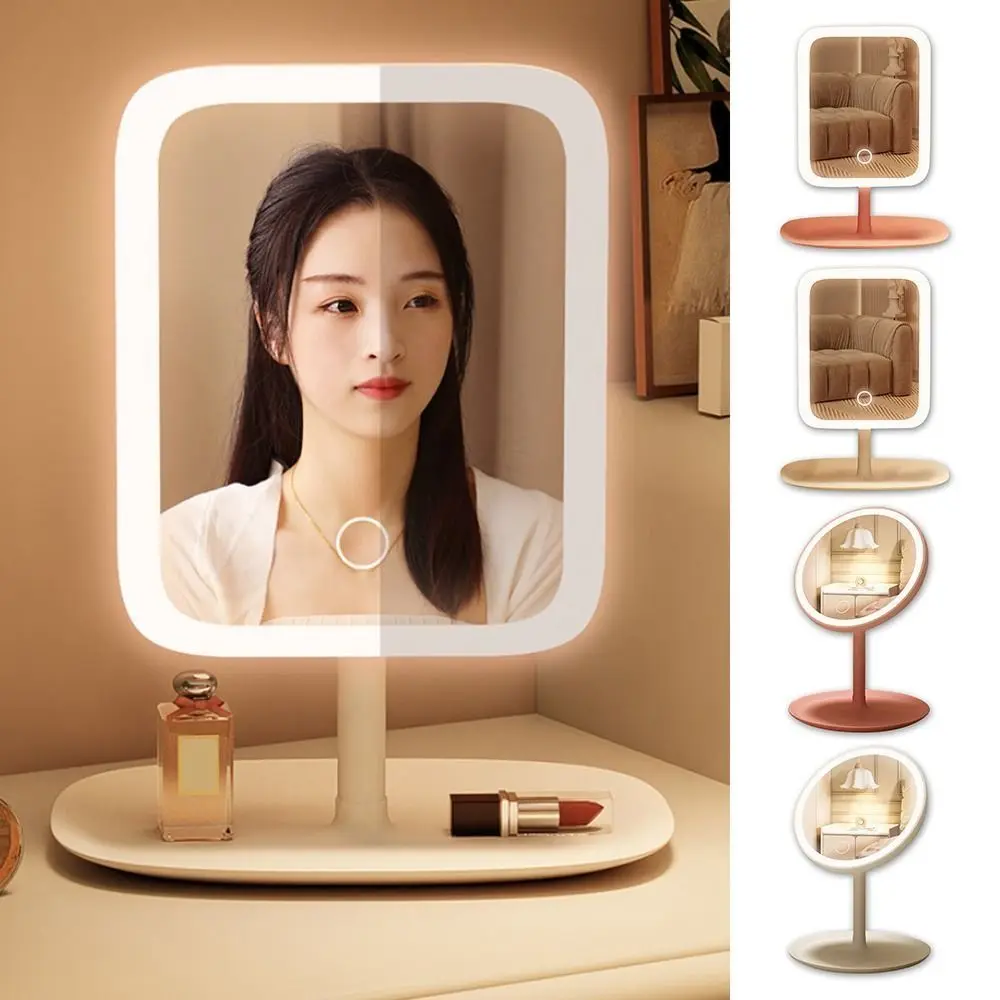 

3 Color Light LED Makeup Mirror USB Rechargeable Adjustable Brightness Cosmetic Mirror 270° Rotation Desktop Vanity Mirror