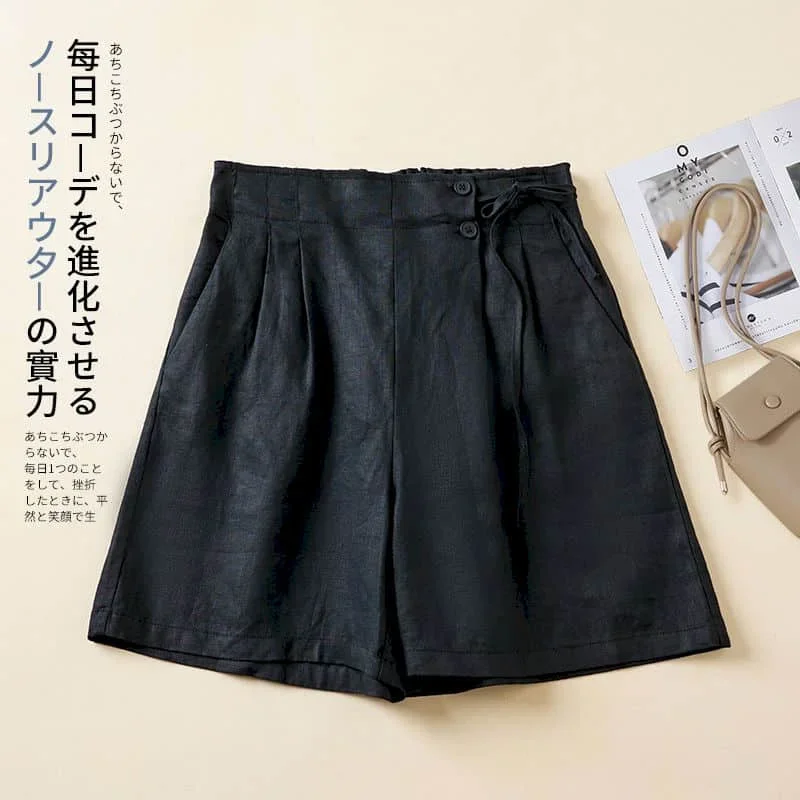 

Однотонные шорты, женские летние повседневные хлопковые и льняные прямые короткие брюки, широкие брюки с эластичной резинкой на талии в корейском стиле, женская одежда