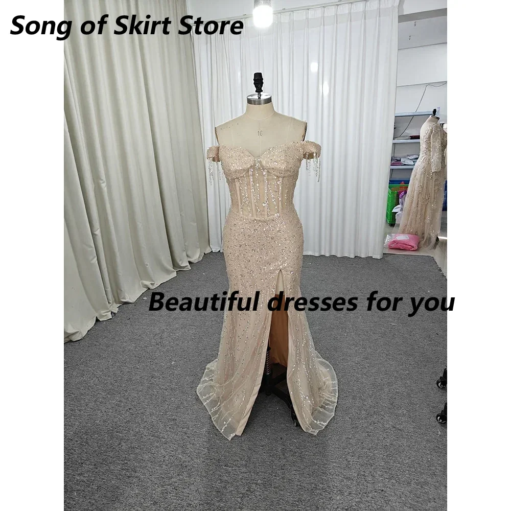 Customized Stunning Evening Dresses Off Shoulder Prom Dress Beading Vestidos De Gala Floor-Length Formal Dresses for Women