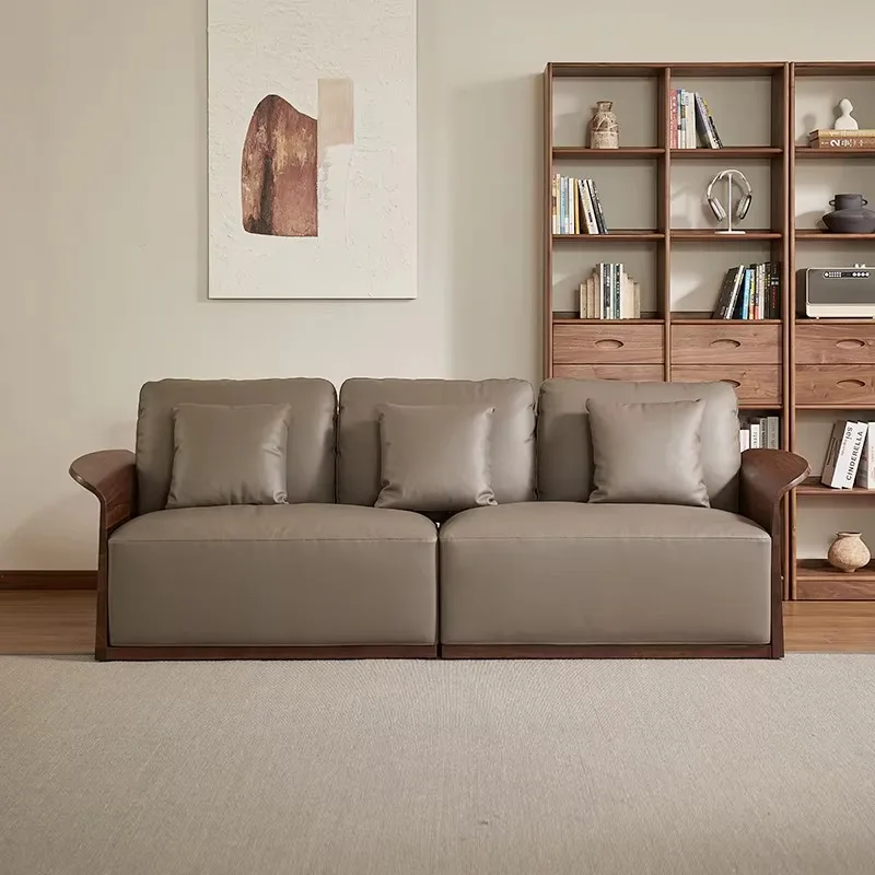 Wholesale Solid Black Walnut Wood 3 Seater Sofa Minimalist Modern Living Room Couch Factory Direct