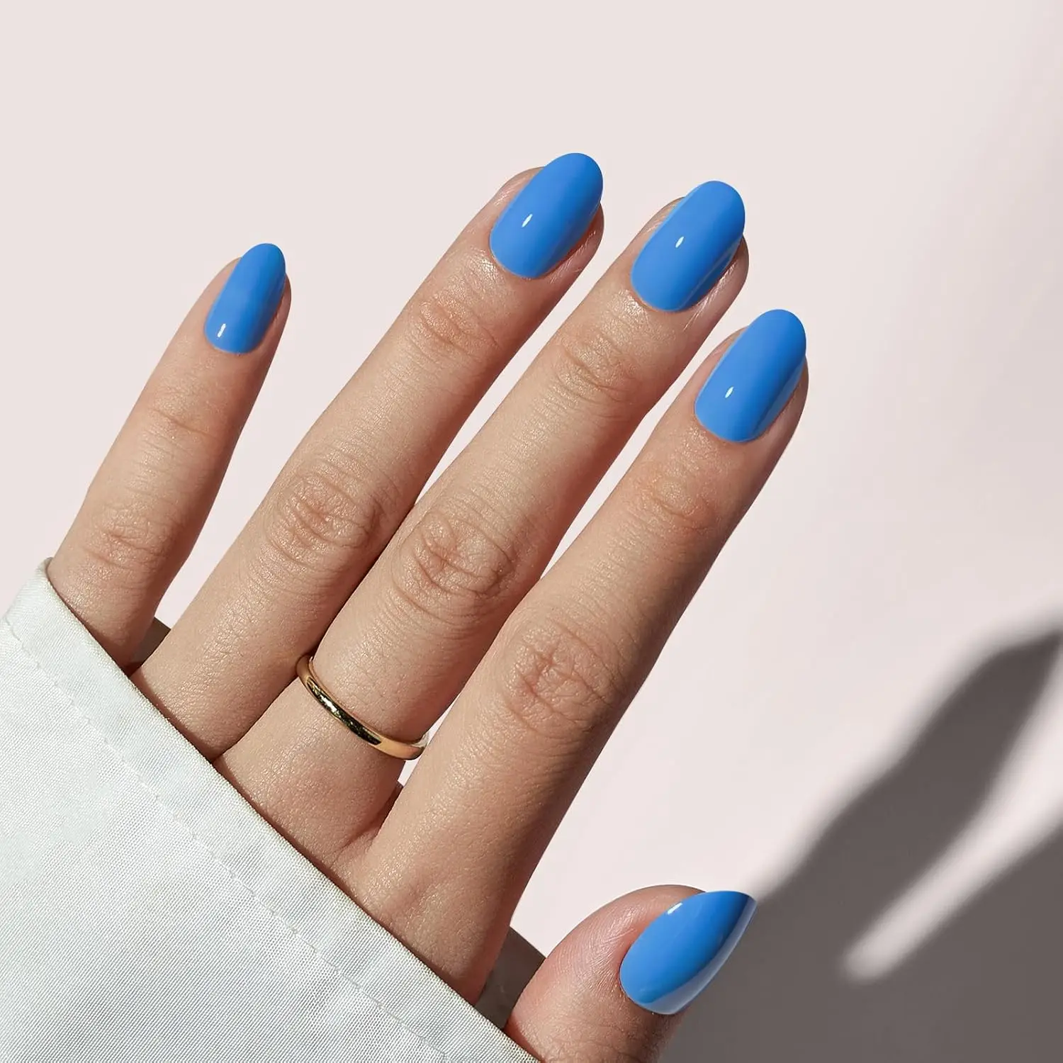 24 Uds. Uñas postizas redondas cuadradas de color azul medio pegamento de gelatina desmontable y reutilizable 1 pieza empujador de cutículas adecuado para niñas y mujeres