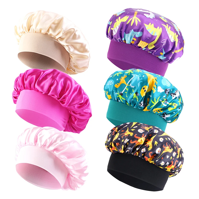 6 TEILE/LOS Kinder Motorhaube Nette Breite Band Elastische Cartoon Druck Schlaf Mode Schlummertrunk Haarpflege Kinder Jungen Mädchen Schlafen Kappe – Detail 8