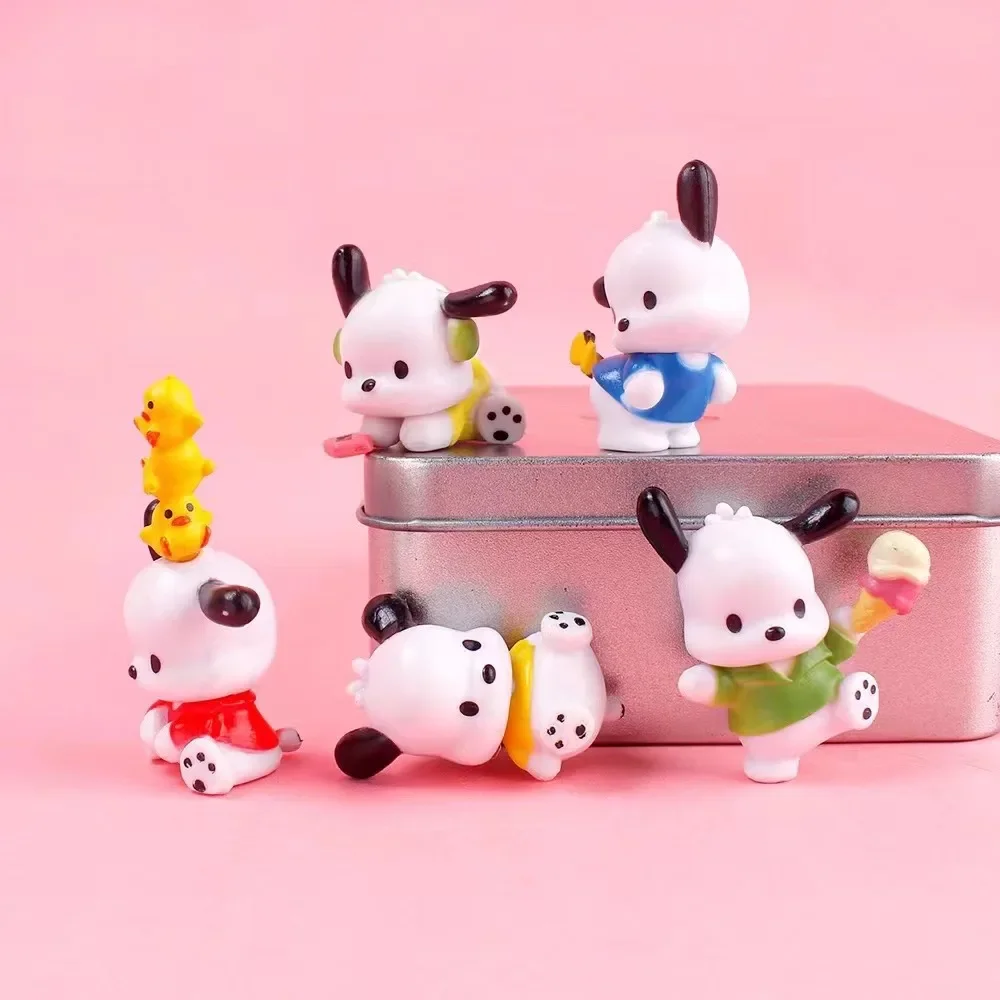 [Funny] 5pcs/lot Cartoon Anime Sanrio Pochacco My Melody Kuromi figure statue collection model home decoration Girl kids gift