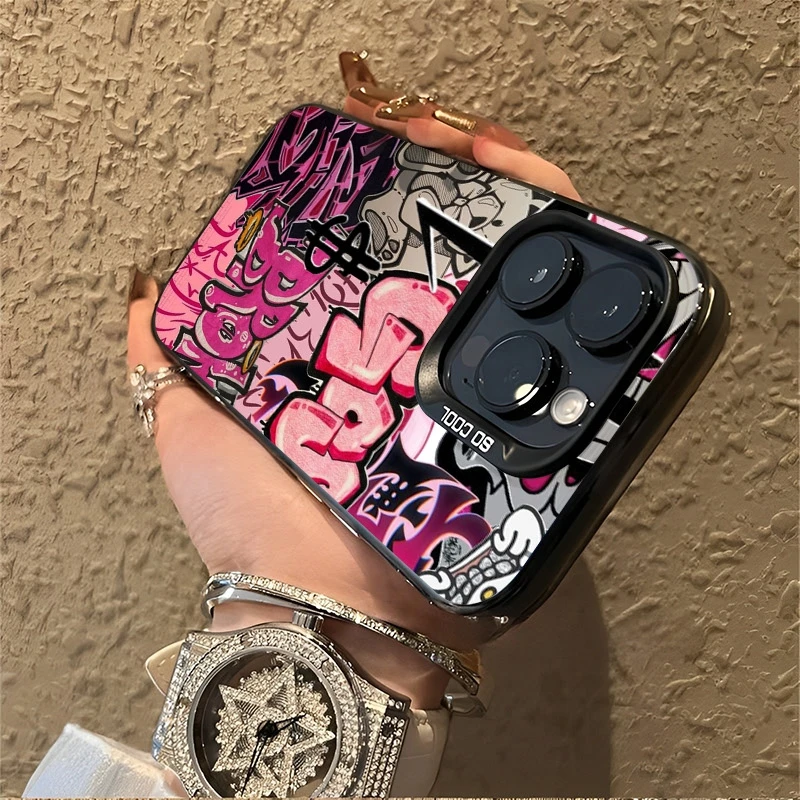 For iPhone 17 Pro Max 16E 16 15 13 12 11 14 Case Stylish Pink Graffiti Bumper Cover For iPhone 17 Air XS Max XR X XS 7 8 Plus SE