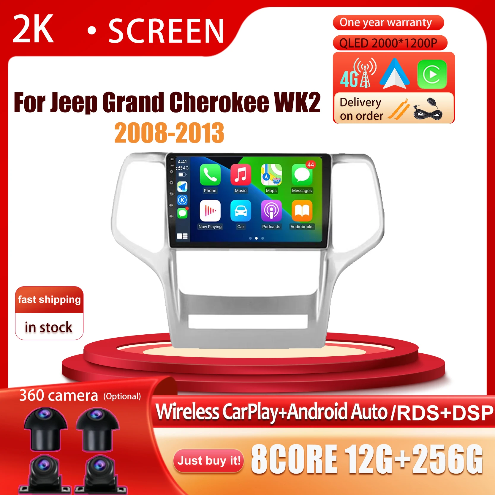 

9Inch Android 14 DSP For Jeep Grand Cherokee WK2 2008-2013 Car Radio Multimedia Stereo Player WiFi GPS Navigation NO DVD