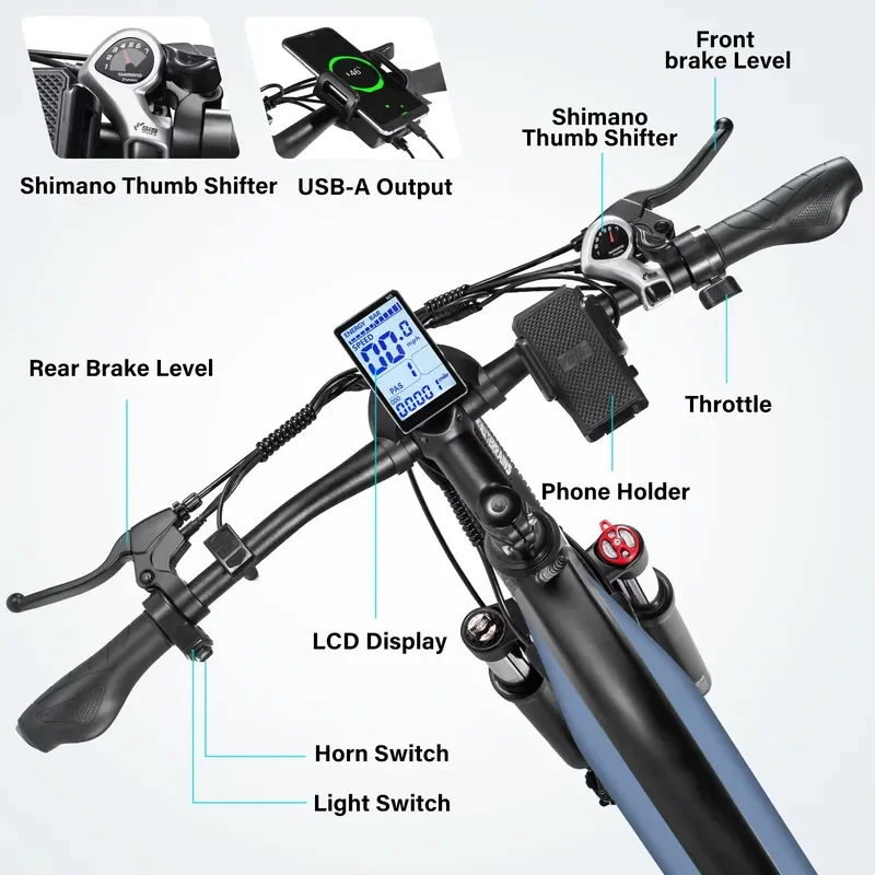 750W Electric Mountain Bike, 48V Removable Battery, 6061 Aluminum Frame, Hydraulic Disc Brake, 7 Speed, off Road Ebike