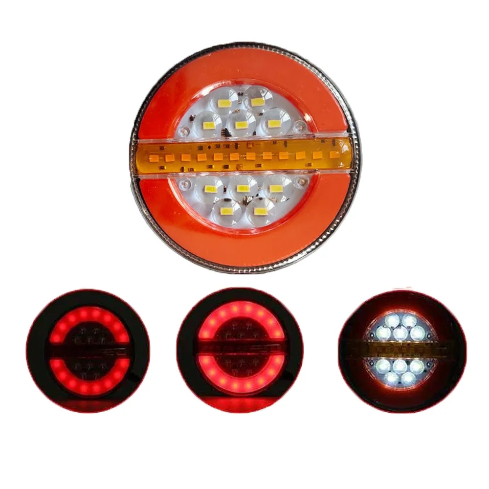 2PCS Round Hamburger Tail Lights, 12V/24V Dynamic LED Rear Lamp for Truck Trailer