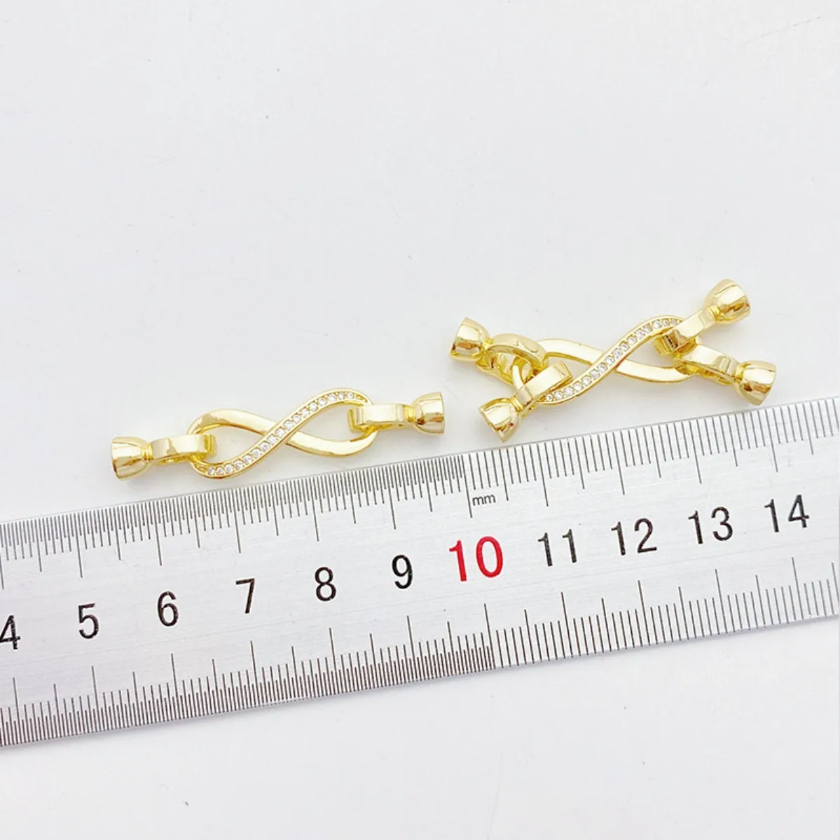 14K Gold Plated Inlaid Zircon Figure‑8 Beaded Link Buckle DIY Pearl Bracelet Necklace Jewelry Findings