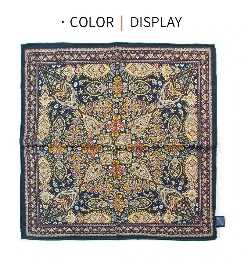 Luxury Silk Wool Blend Scarf 65cm Herringbone Texture Vintage Paisley Print Square Shawl For Daily & Party