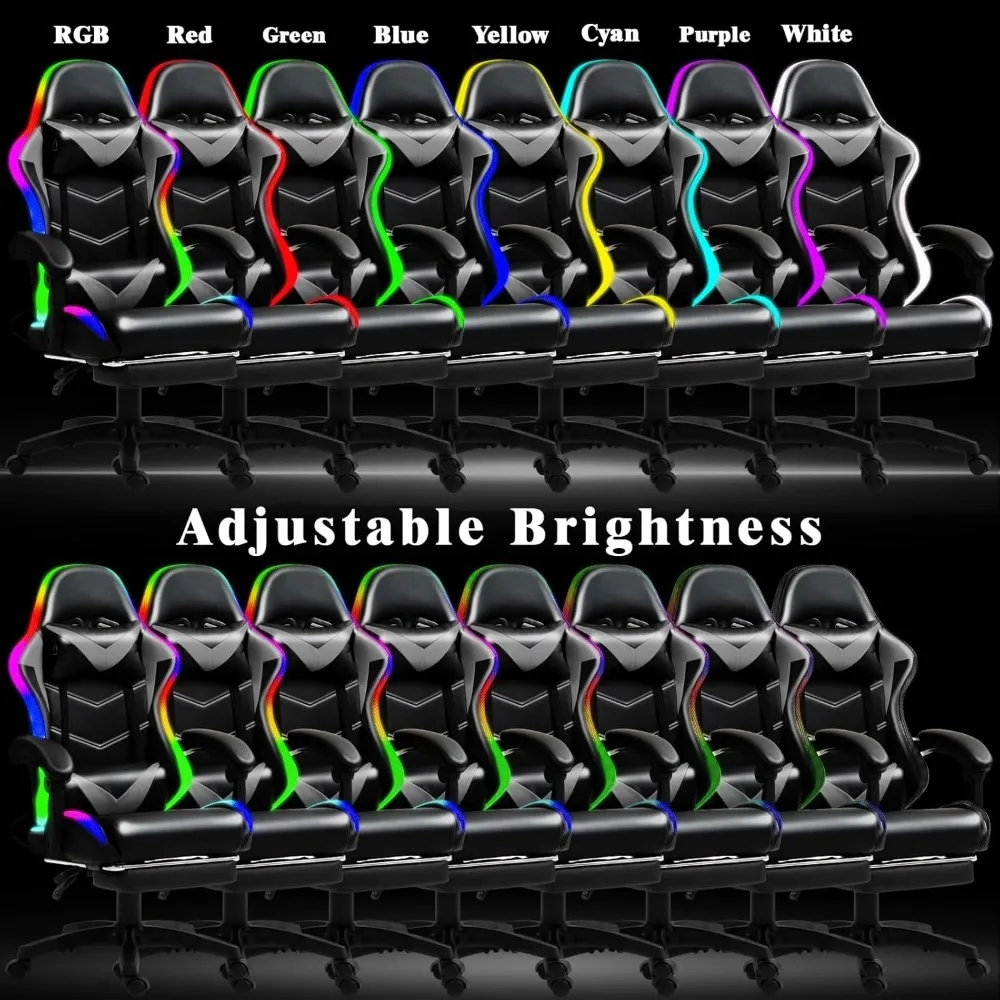 Racing-Style RGB LED Gaming Chair with Lumbar Massage for Adults and Kids, High-Back Reclining Comfort