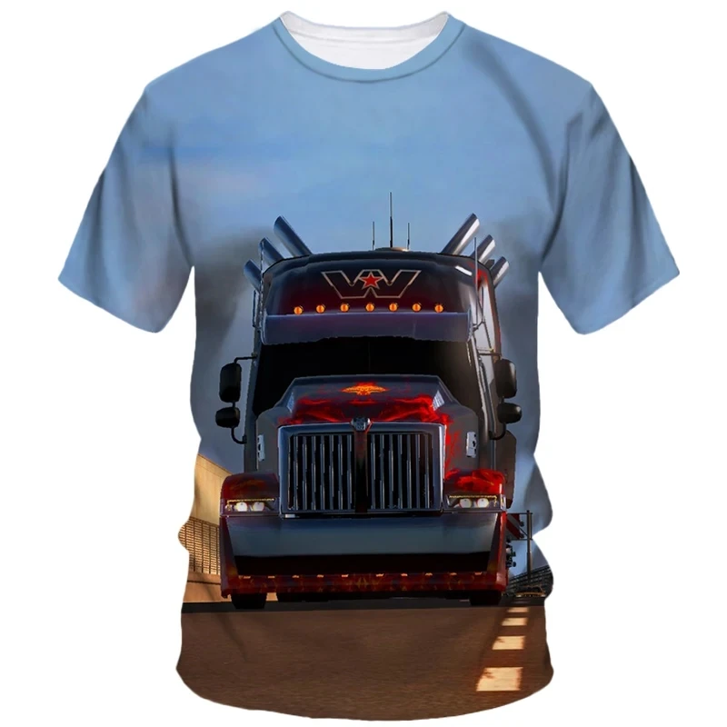 Fashionable and interesting truck pictures for men\'s t-shirts trend digital printing casual round neck short sleeved top