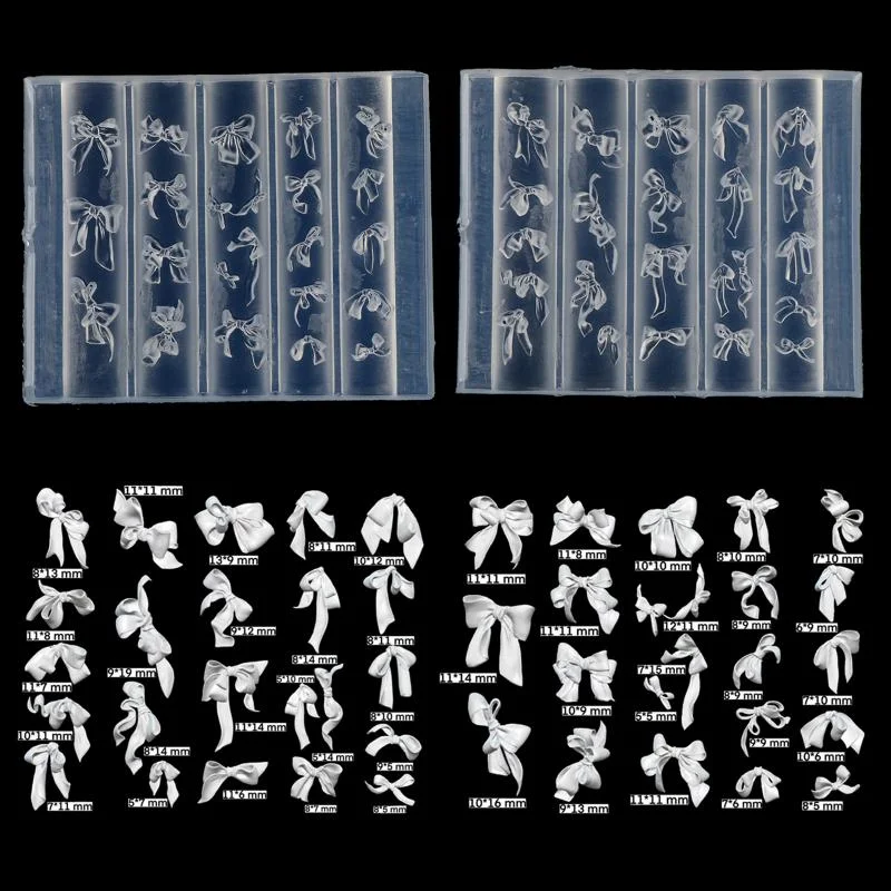 【Ayh】3D Ribbon Bow Silicone Nail Art Molds Multiple Style Bows UV Gel Polish Nail Carving Stencil Bow Tie DIY Manicure Art Mould