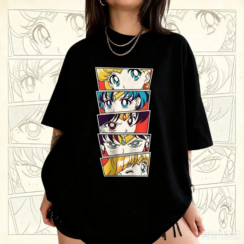 2026 Sailor Moon Retro 90er Anime Grafik T-Shirt Sommer-Shirt Lässige Mode Locker Kurzarm Paar Hip-Hop-Oberteil Unisex