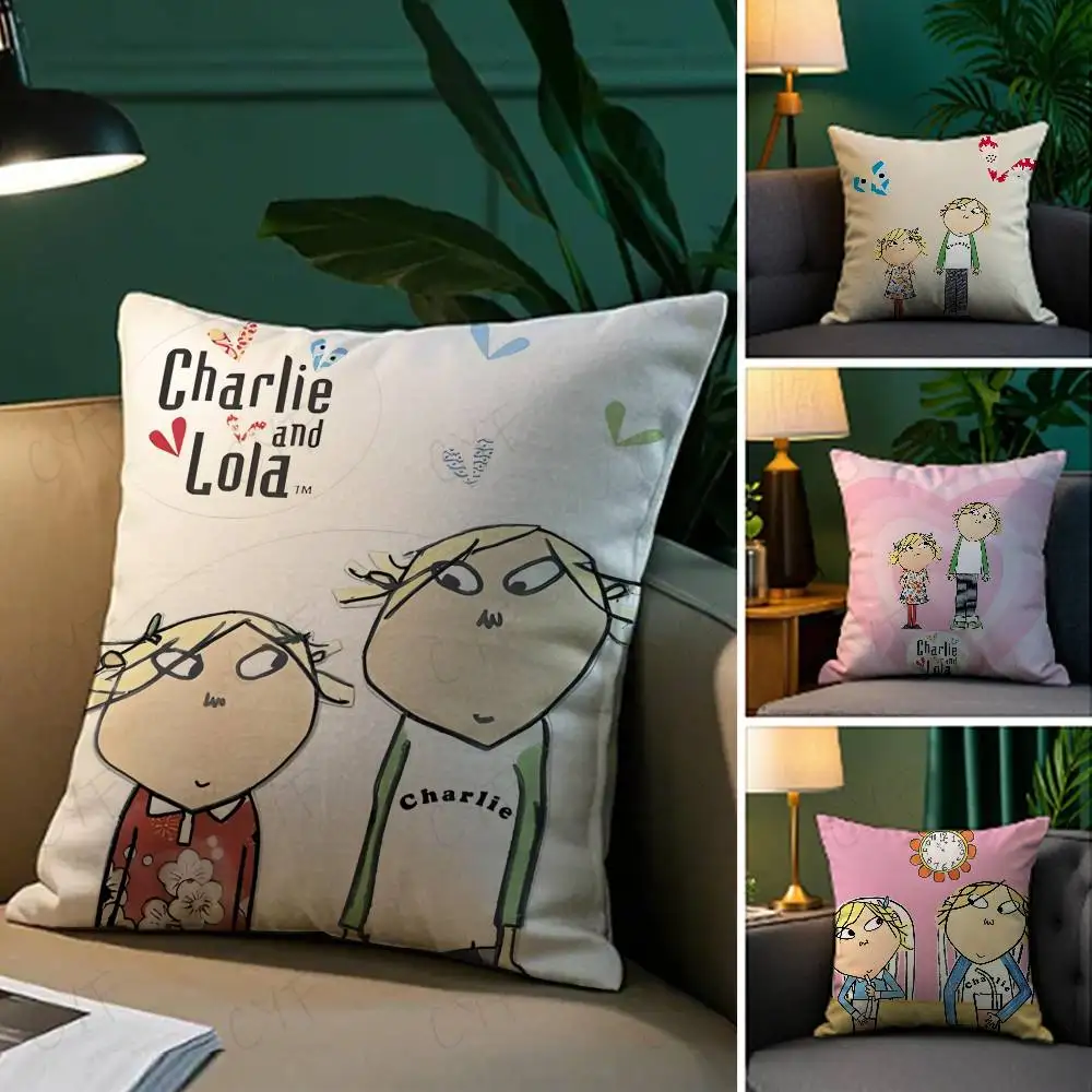 Charlie and Lola anime Pillow Case Anti-dustmite Pillowcase Invisible zipper silky short plush Sofa cushion cover