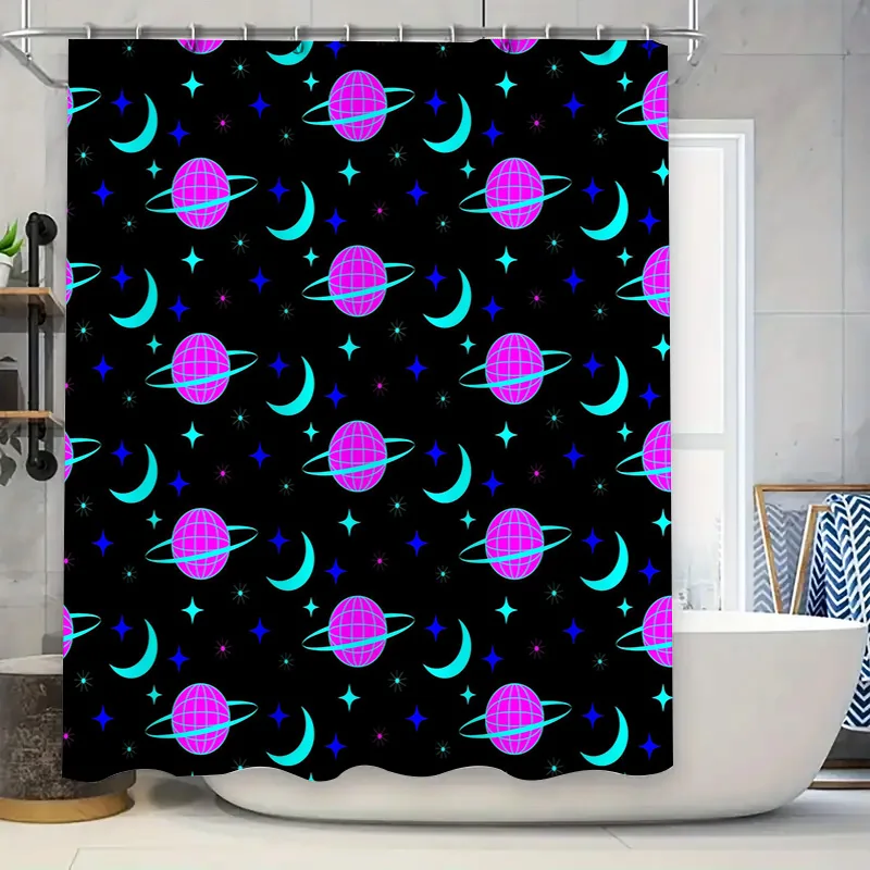 Bright Space Pattern Shower Curtains Pink Blue Galaxy Design for Bathroom Decor Customizable Size Available