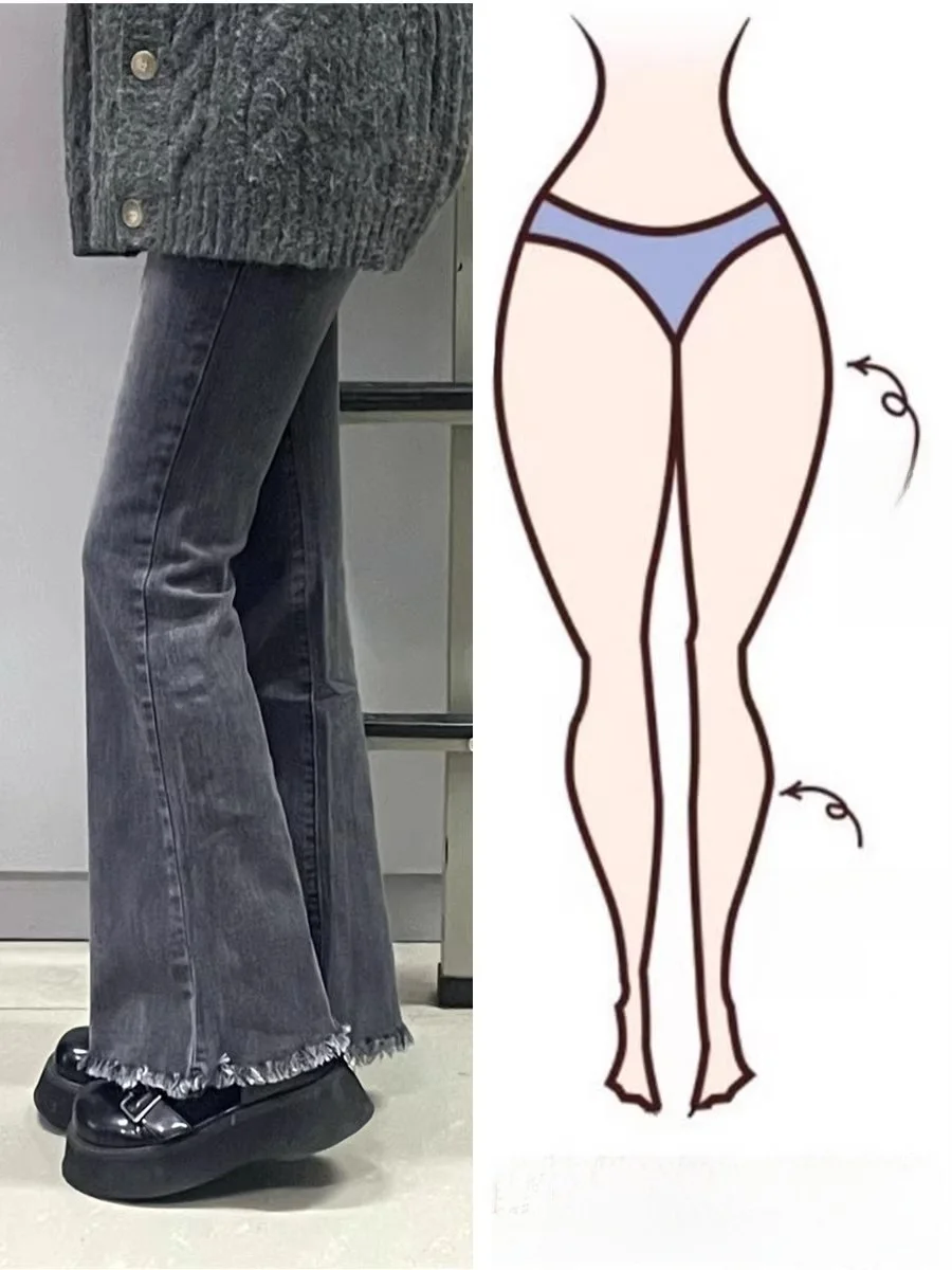 

Джинсы-колокольчики с высокой талией, женские летние тонкие новые брюки-колокольчик большого размера для похудения с потертым подолом