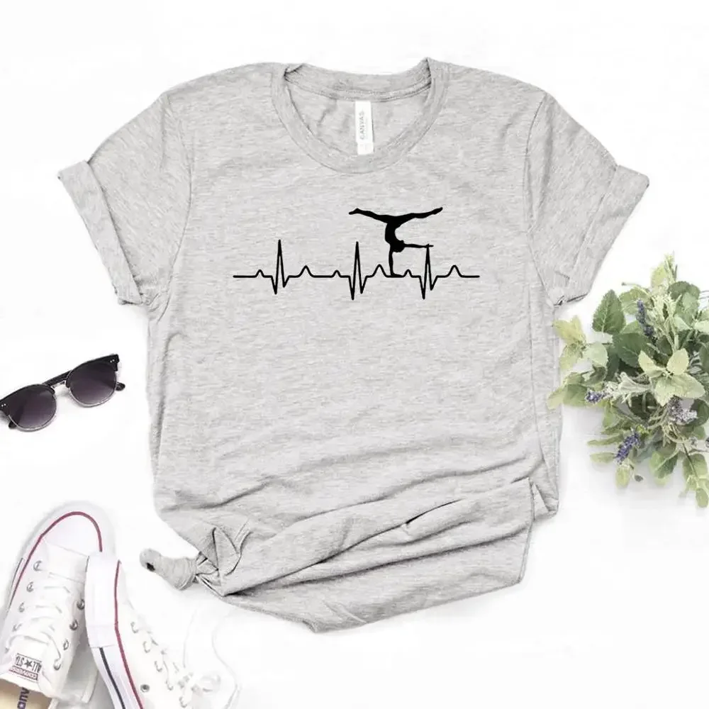 2024 Gymnastics Heartbeat Print Women tshirt Casual Funny t shirt For Yong Lady Girl Top Tee y2k accessories tops women Cotton