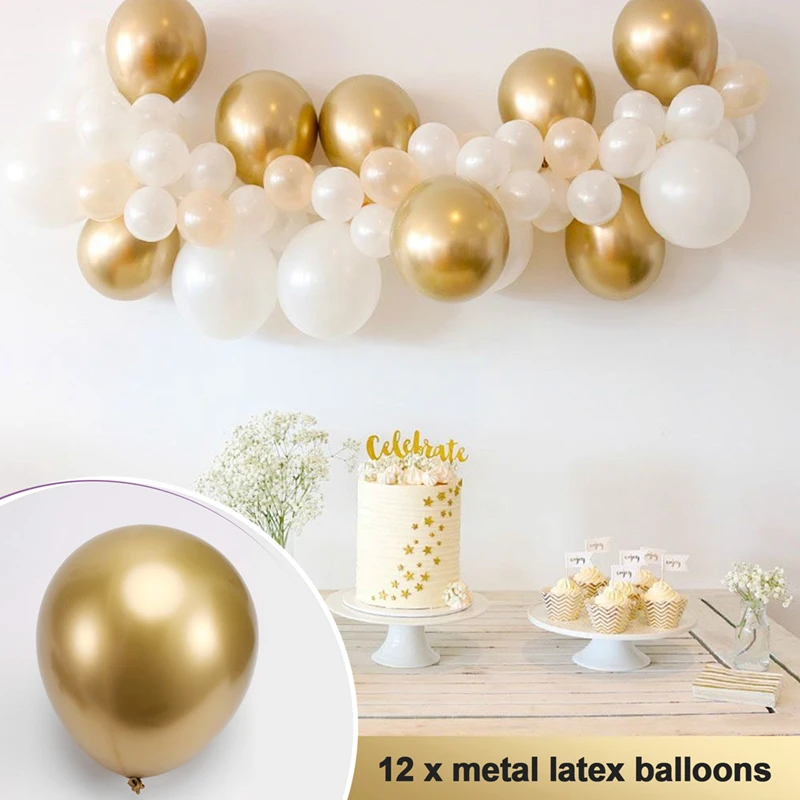 Sage Green And Gold Balloons, 67Pcs 12 Inch Sage Green Gold White Gathering Balloons For Birthday, Wedding