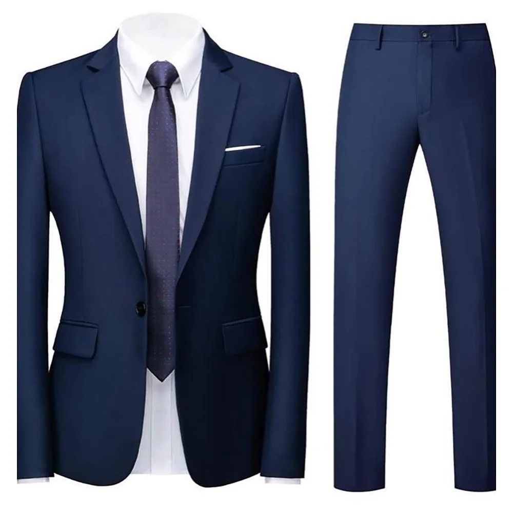 

High Quality Single Breasted Men's Suit Wedding Groom Tuxedo 2 Pieces Jacket Pants Formal Occasion Blazer Set