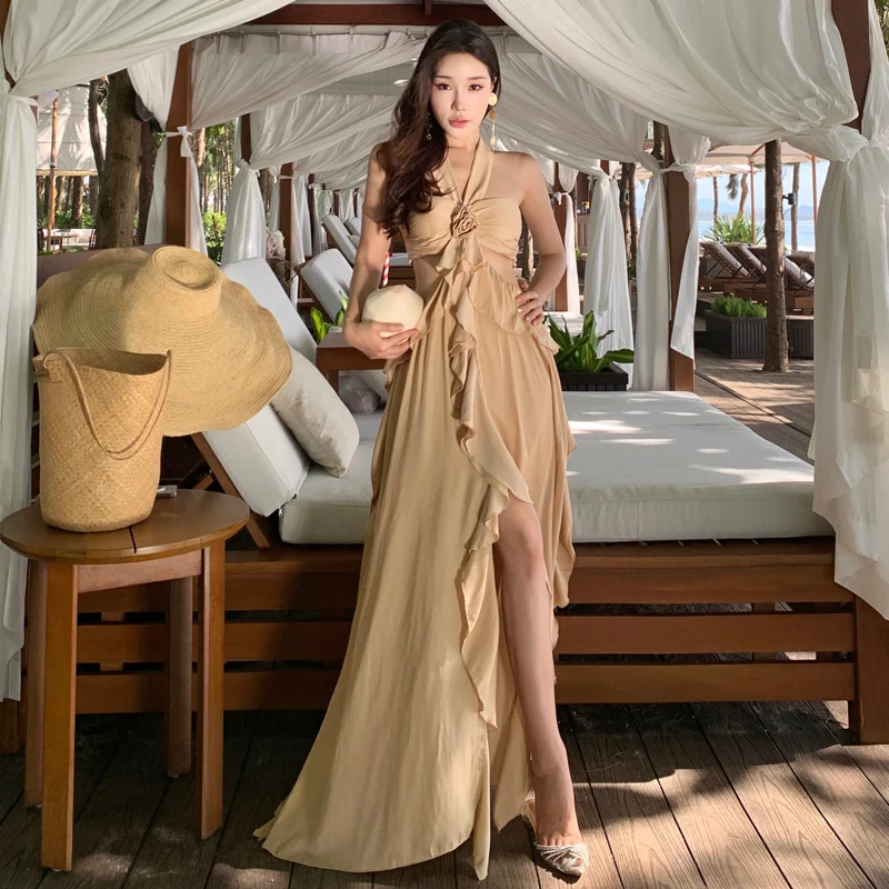 

Romantic Sle Bal Dr with Sa High Waist Polyester Fiber Long Skirt for Women Summer Outdoor Casual Wear
