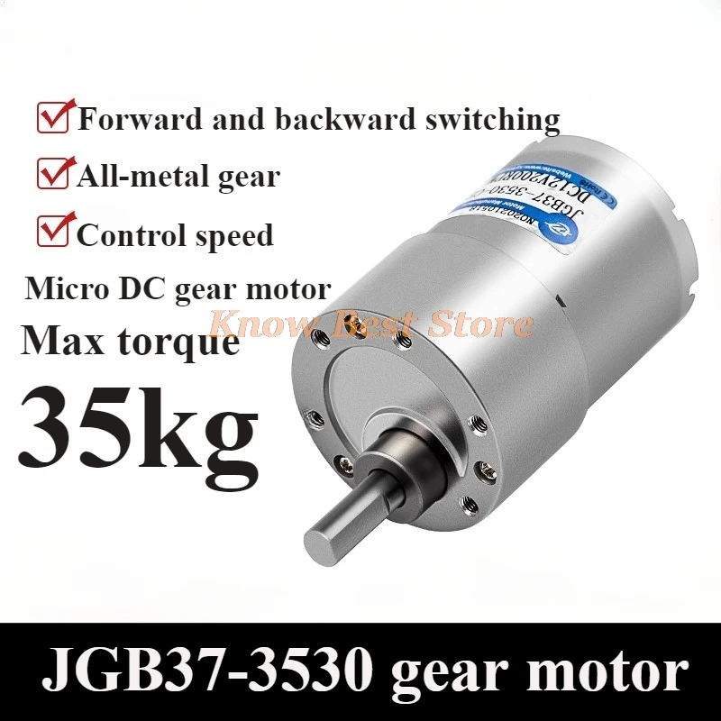 

JGB37-3530 Reversible Geared Motor 12v24v 4RPM~1587RPM High Torque All Metal Gearbox Eccentric Output Shaft Micro DC Brush Motor