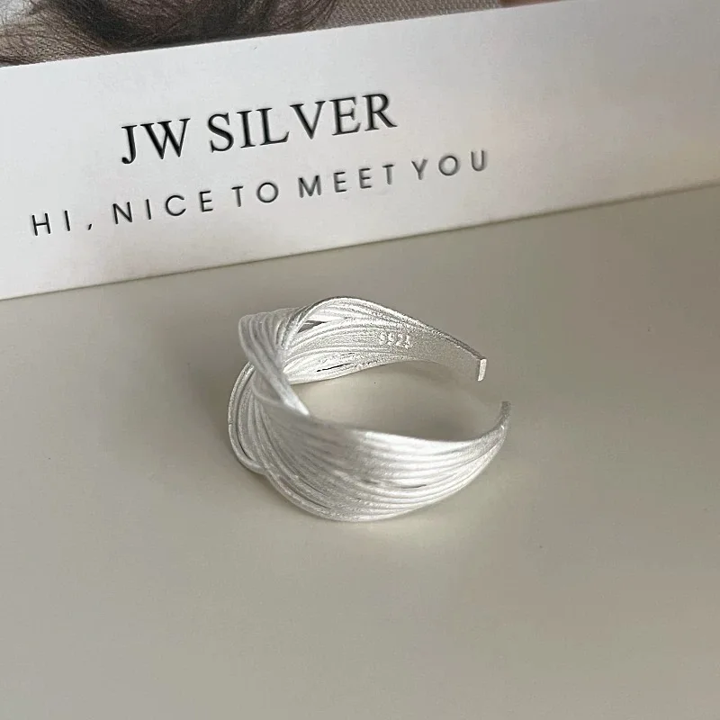 925 Sterling Silver Rings For Women Vintage Handmade Adjustable Interlines Ring Fashion Female Bijoux Gift