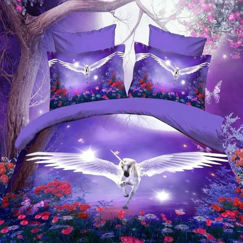 

Flying Unicorn Mysterious Bedding Set duvet/doona Cover Bed Sheet Pillow Cases 4pcs Queen Size Velvety Bedclothes