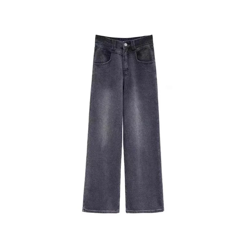 Schwarze Jeans mit geradem Bein für Damen, neuer Herbststil, Übergröße, mollige Mädchen, hoch taillierte, hüftbedeckende, lange Hosen mit Sternenhimmel und weitem Bein