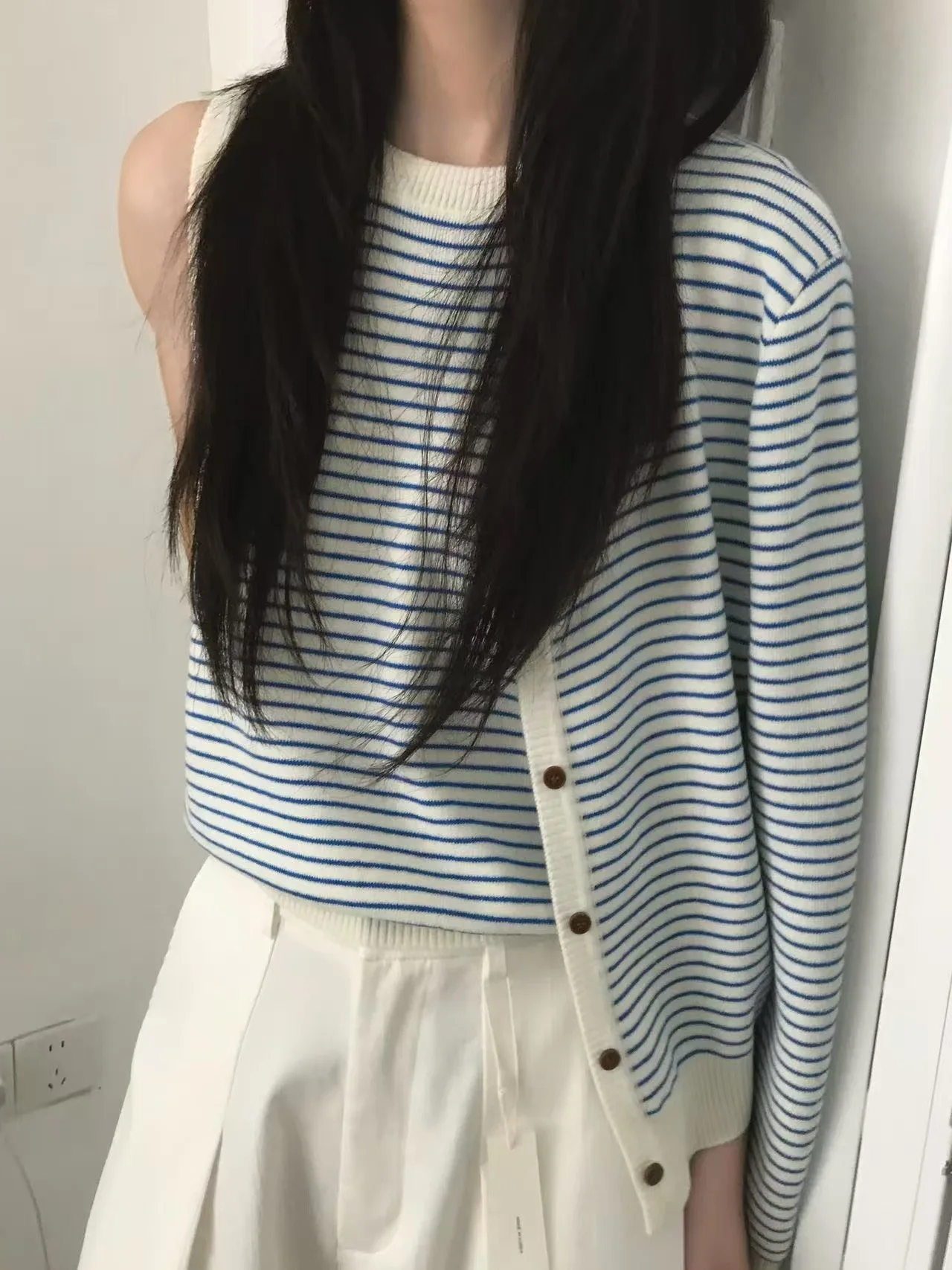 Twee Stukken Vrouwen Trui Sets Gestreepte Set Mouwloze O Hals Tank V Kraag Single Breasted Vest Losse Casual 2025, Herfst