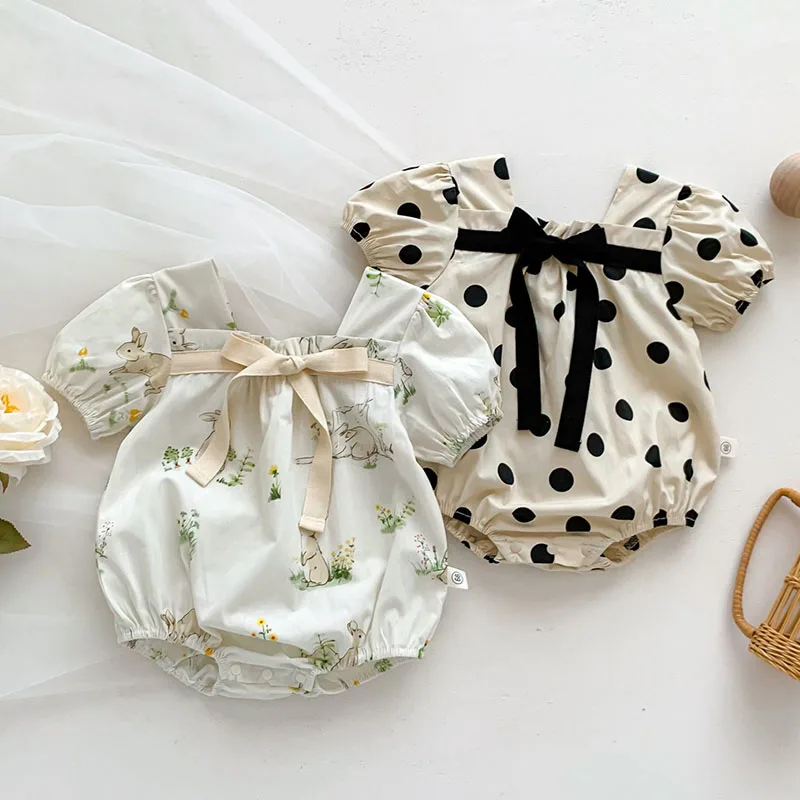 2025 New Summer Newborn Baby Girls Romper Short Sleeved Cotton Print Toddler Baby Girls Jumpsuit 0-24M Children Clothes