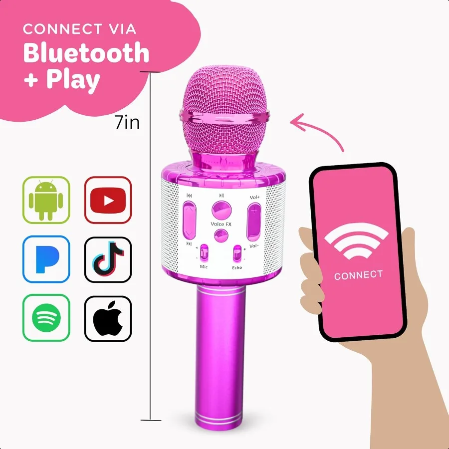 Le microphone karaoké comprend des chansons préchargés, jouet cadeau de fête d'anniversaire Bluetooth pour tous âgés de 2 3 4 5 6 ans et plus, pour filles et garçons