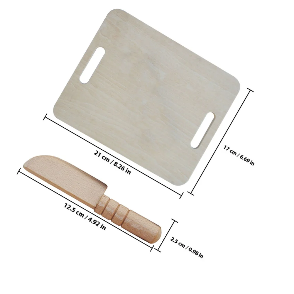 1Set Wooden Cutting Board Kids DIY Wooden Cutter Early Education Kitchen Role Play Safe Child Cutter Cooking Game