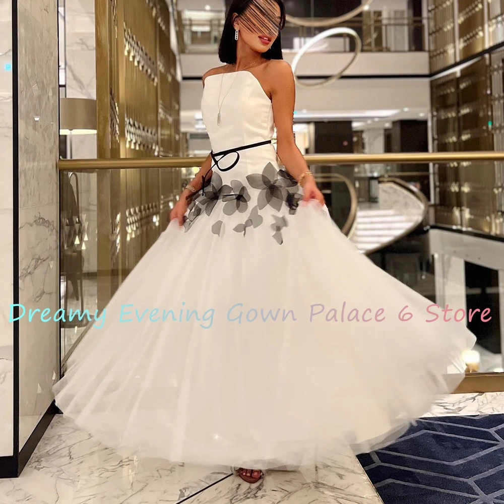 Customized Graceful Organza A-Line Flowers Evening Dress High Quality Floor Length Strapless vestidos para mujer Custom Size