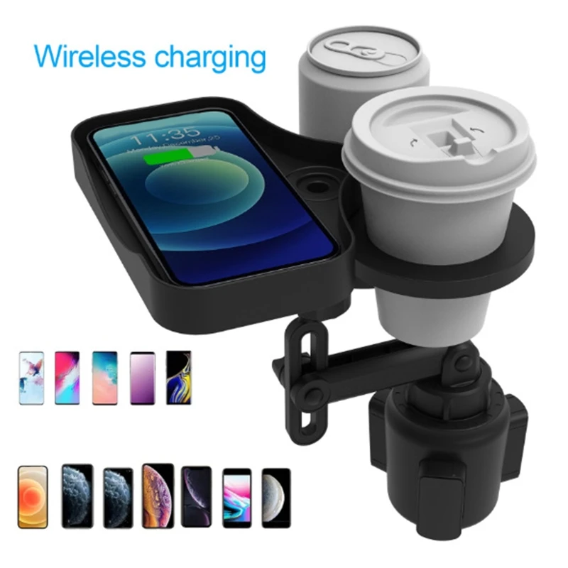 Q39F Universal Adjustable Cup Holder Stand Wireless Charging and Tray Rotating