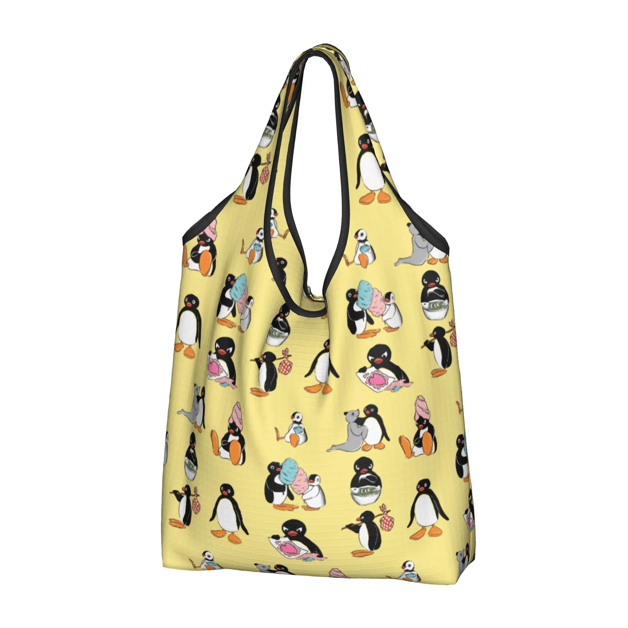 Cute Printing Penguin Cartoon Manga Tote Shopping Bags Portable Shopper Shoulder Comic Handbag