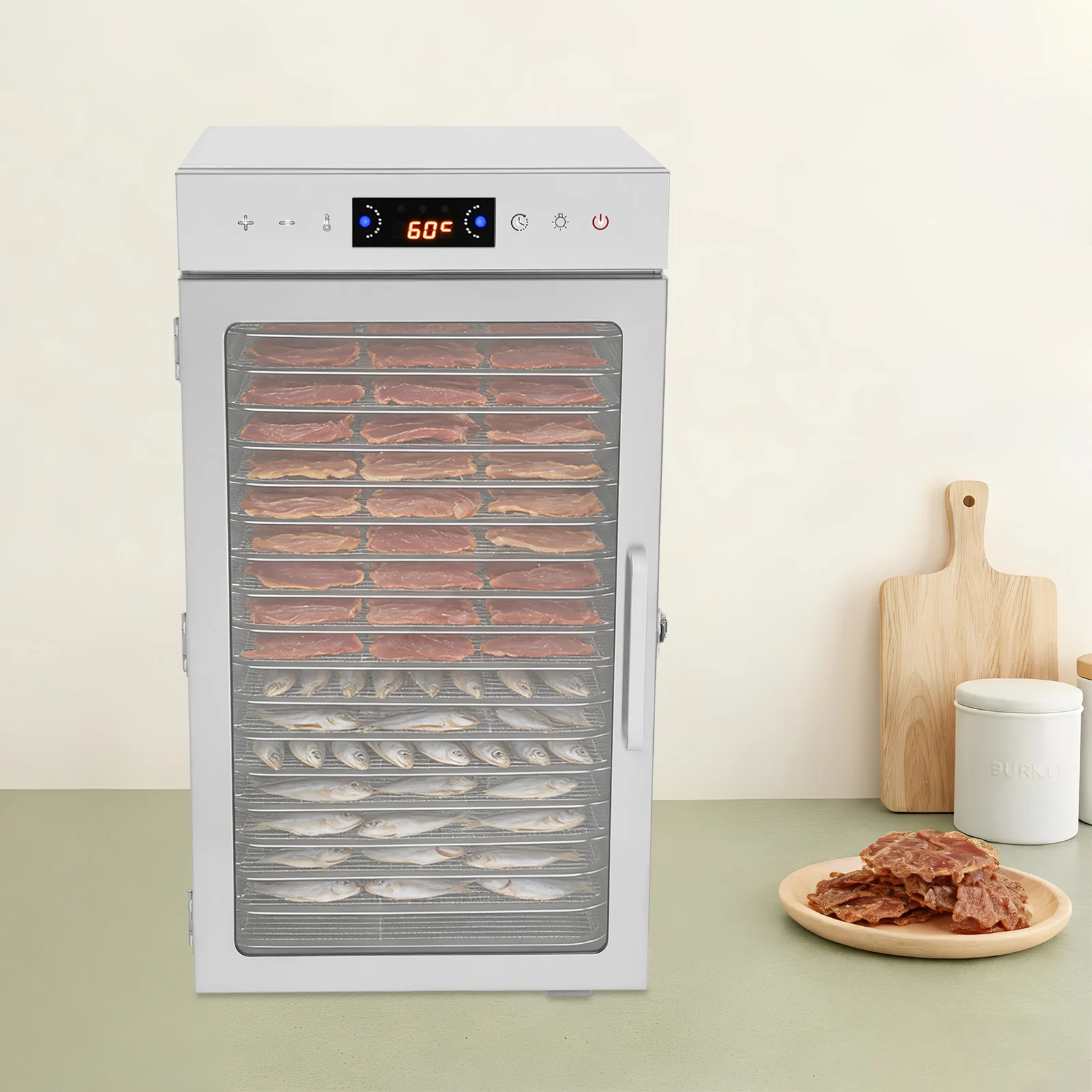18 Trays Food Dehydrator 304 201 Stainless Steel Fruit Dryer 800W Commercial Food Dryer Machine for Meat, Fruit, Beef, Pet Food view 6