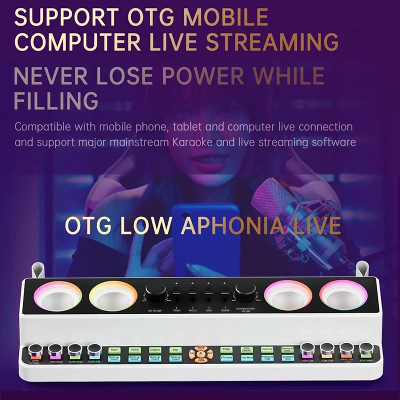 

Wireless Mic Live Sound Card With Speaker Live Sound Mixer/ Voice Changer/Audio Mixer For Streaming/Gaming /Singing Tiktok