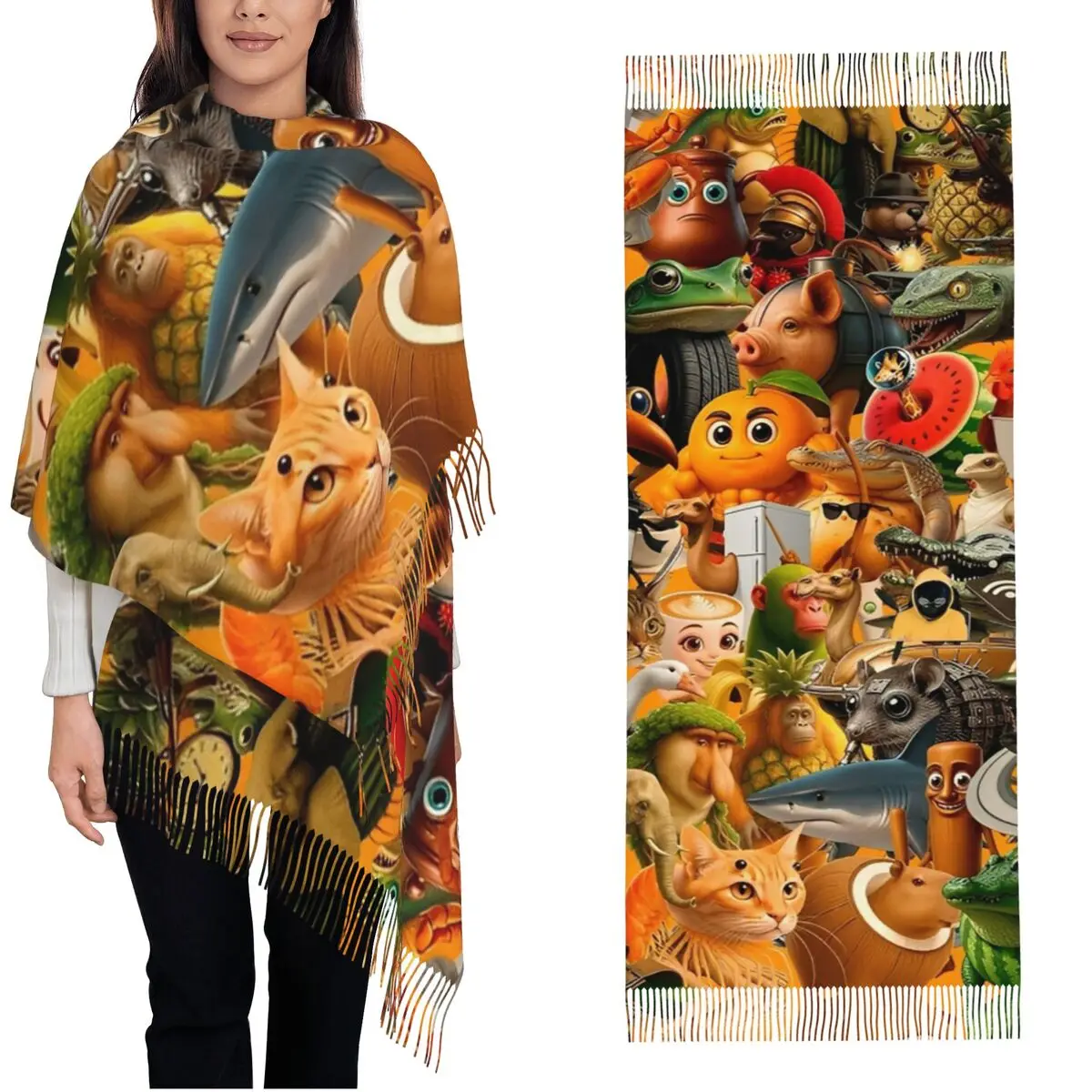 وشاح نسائي مع شرابة برينروت إيطالي مضحك AI ميمي طويل ناعم دافئ شال لف هدايا تونغ صحور أوشحة الباشمينا #1