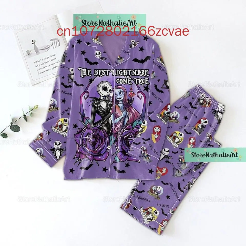 Disney Weihnachten Sally Herbst Langarmhose zweiteiliges Set Damen Pyjama Seiden pyjama Damen Cartoon Pyjama Hosen Set