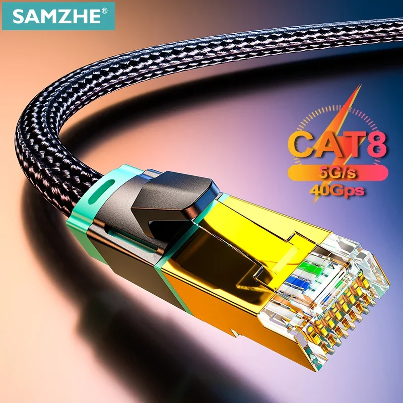 Samzhe Cat8 이더넷 케이블 SFTP 40Gbps 초고속 RJ45 네트워크 케이블 라우터 모뎀 용 금도금 커넥터 CAT8/7/6 Lan 케이블