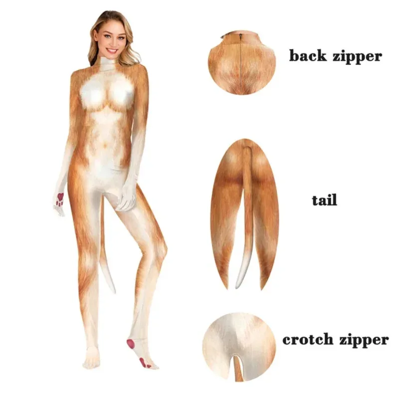 Sky03 ปาร์ตี้ฮาโลวีนตลกชุดคอสเพลย์สัตว์หมาป่า 3D พิมพ์บอดี้สูท Zentai เต็มรูปแบบพร้อม jumpsuits หาง catsuits55Hu %