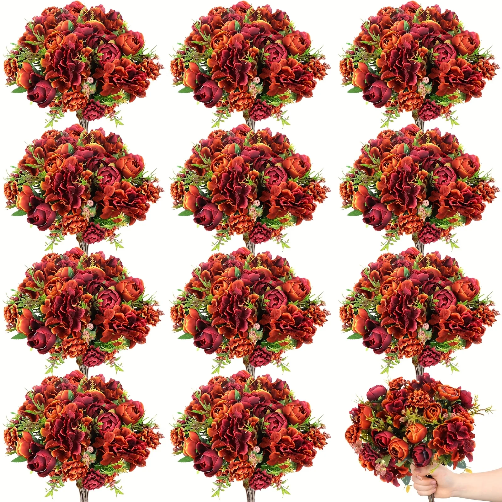 

1pc 12 Bundles Artificial Flowers Fake Roses Bouquets Realistic Flower Bulk Faux Flowers Arrangements Wedding Decorations for Valentines Bridal Wedding Floral Vases Table Centerpieces (Orange)