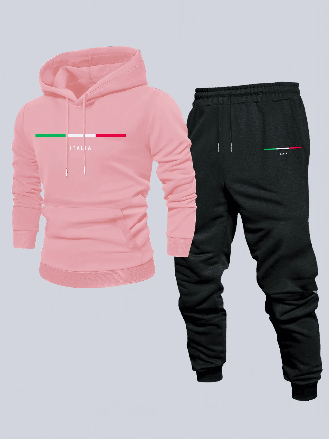 Men Couple Matching Sweatsuit, Autumn Winter Graphic Print Hoodie & Drawstring Pants Casual 2 Piece Outfit - view 2