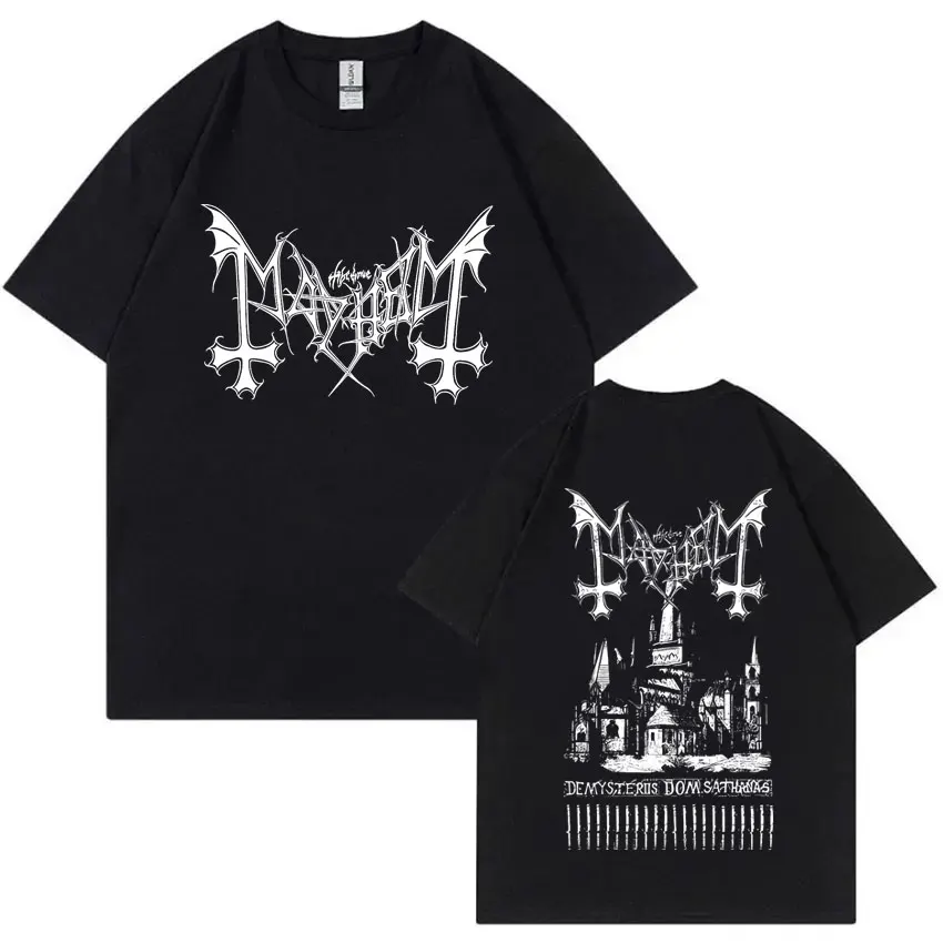 Death Black Metal Rock Band Mayhem De Mysteriis Dom Sathanas Graphic T-shirt Men Women's Punk Gothic Oversized Streetwear Tshirt