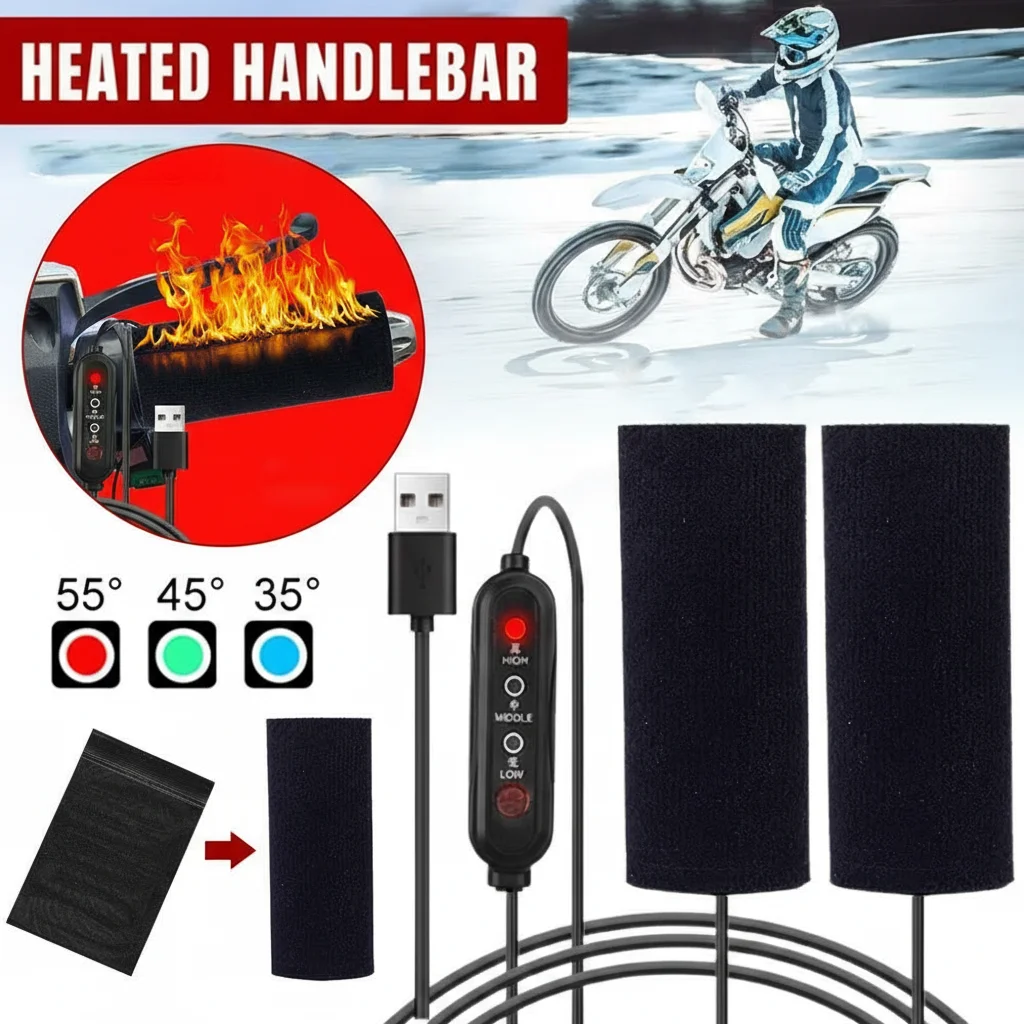 

USB Heated Grips Electric Heating Handlebar Covers for Motorcycle Scooter Bicycle Winter Accessories Comfortable Warm